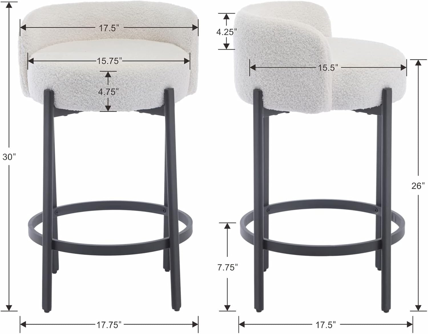 Counter Height Bar Stools 26" Round Barstools Set of 2