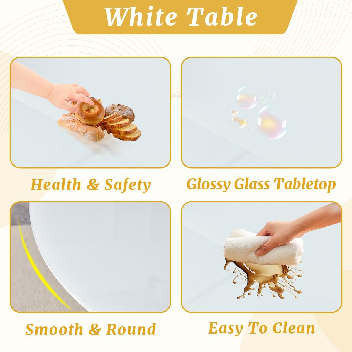 45'' Round Dining Table Set for 6, White Round Dining Table Set for 6