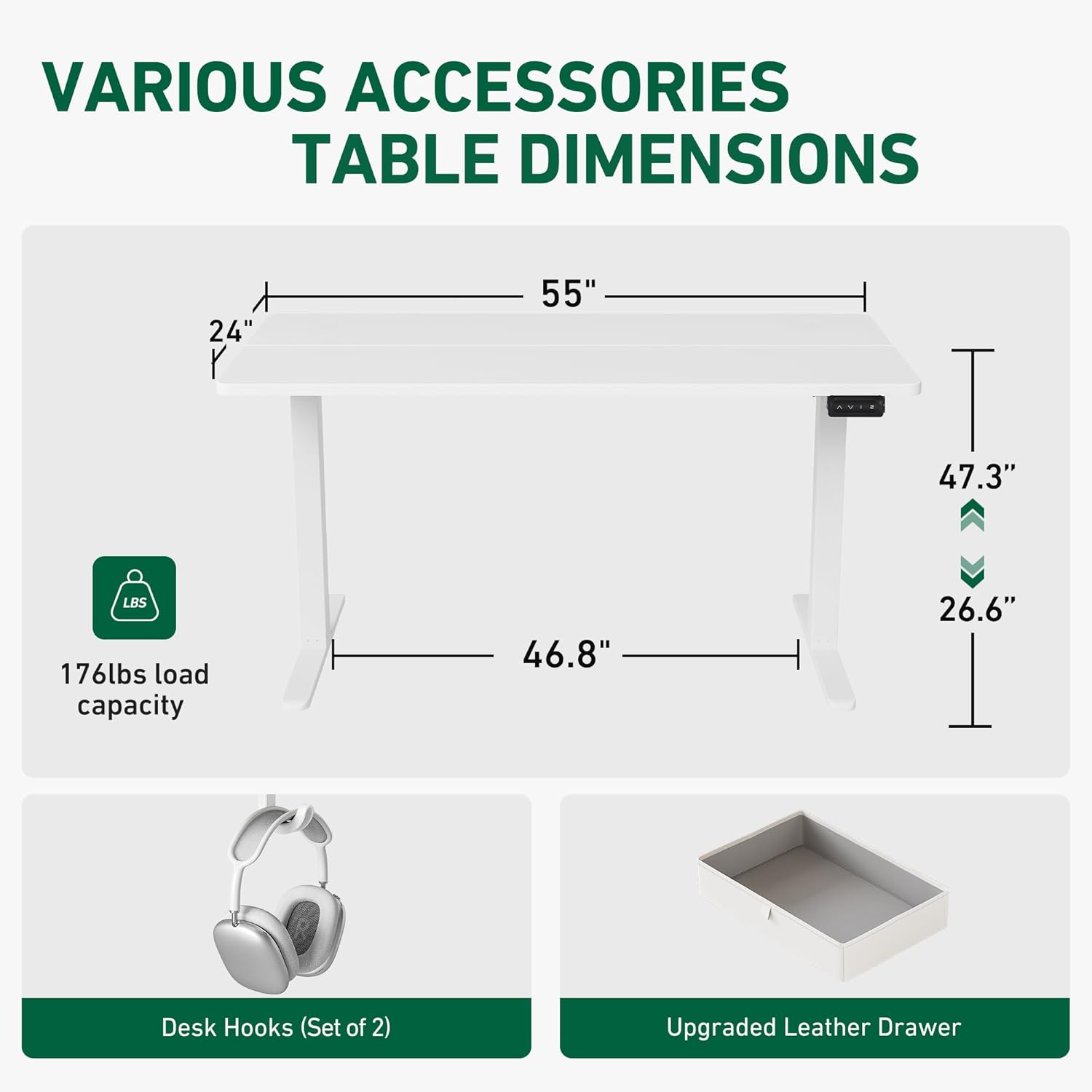 55 x 24 Inches Standing Desk with Drawer, Adjustable Height Electric Stand up Desk with Storage