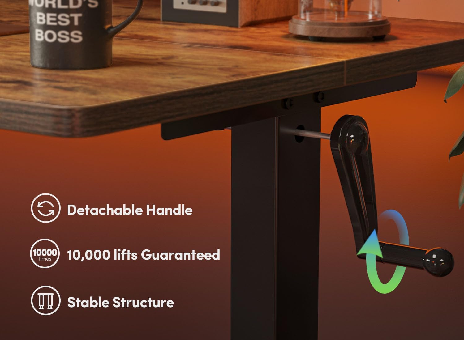 Crank Height Adjustable Desk, 48 Inches Manual Standing Desk