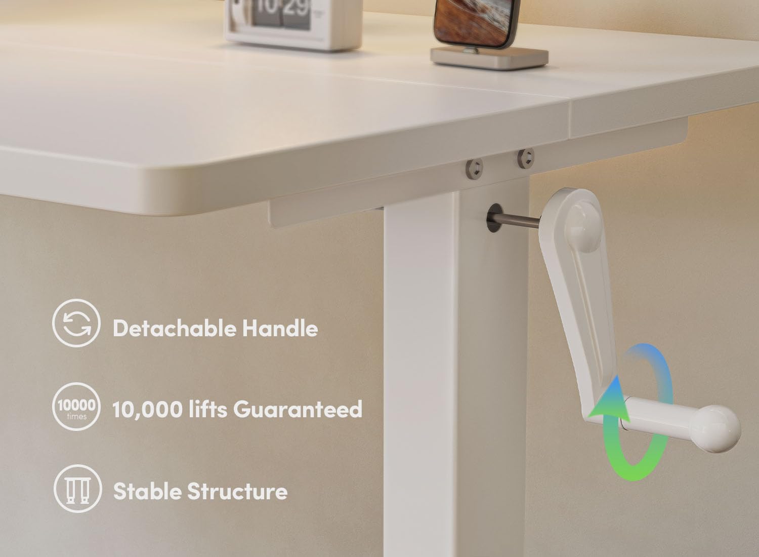 Crank Height Adjustable Desk, 40 Inches Manual Standing Desk, Writing Table with Handle
