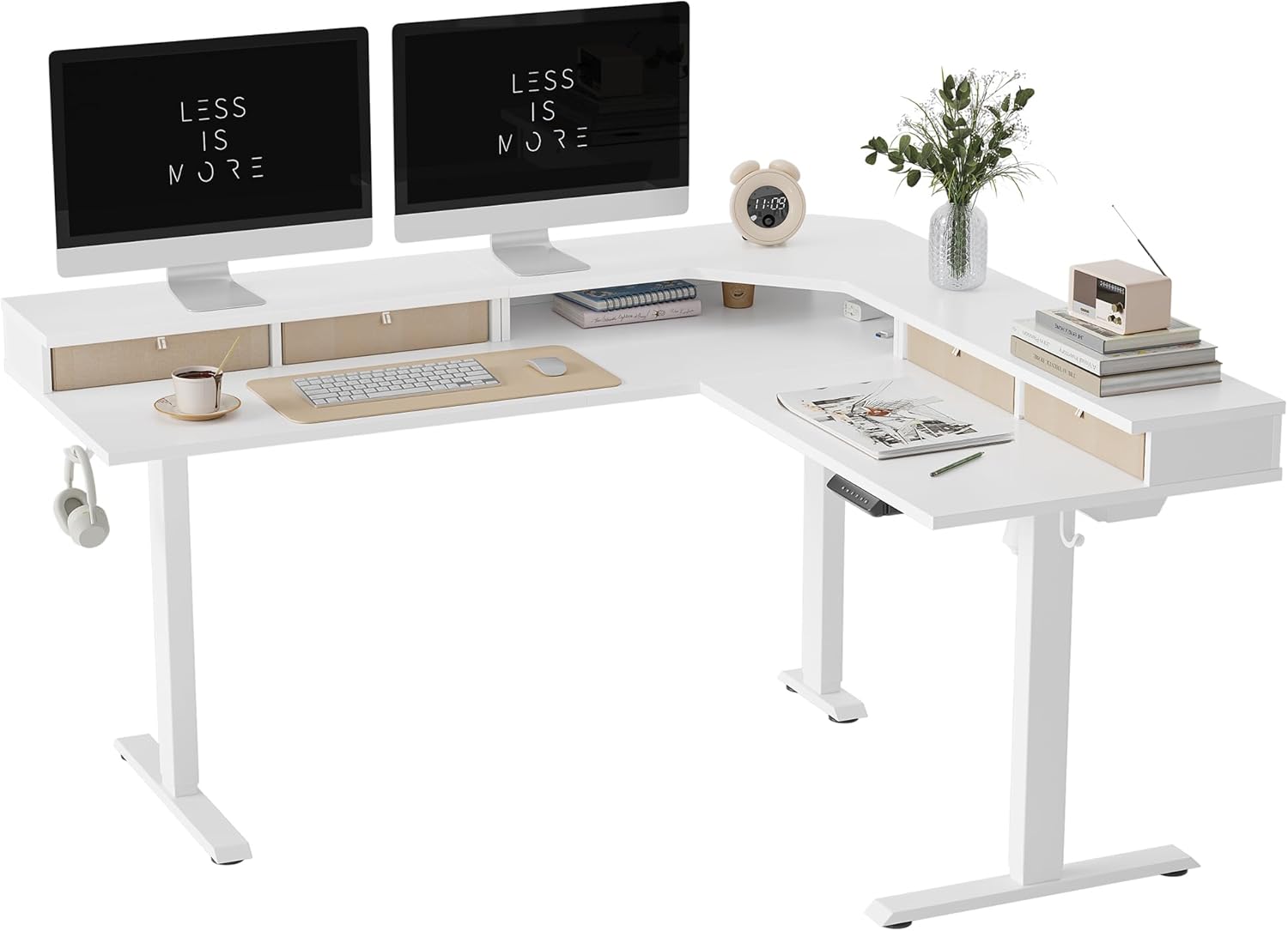 63" L Shaped Standing Desk with 4 Drawers, Electric Standing Gaming Desk Adjustable Height