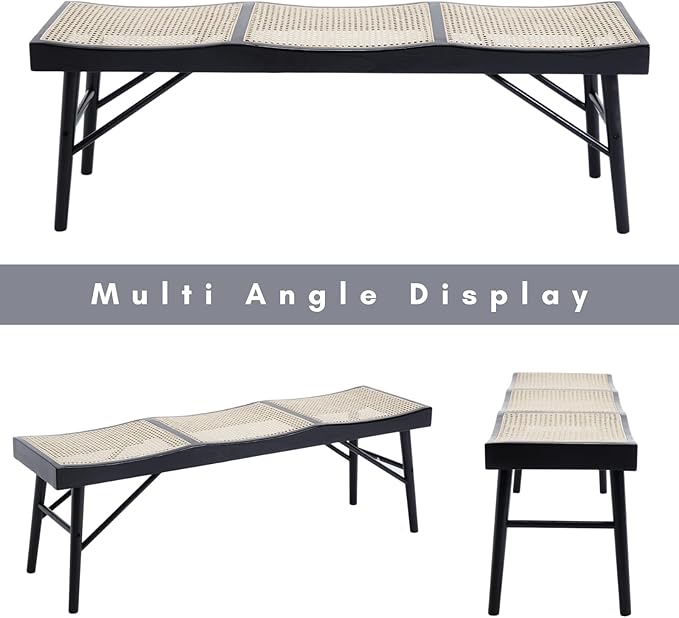 Solid Wood Entryway Bench, 55.25” Wide Natural Cane Seat Long Bench