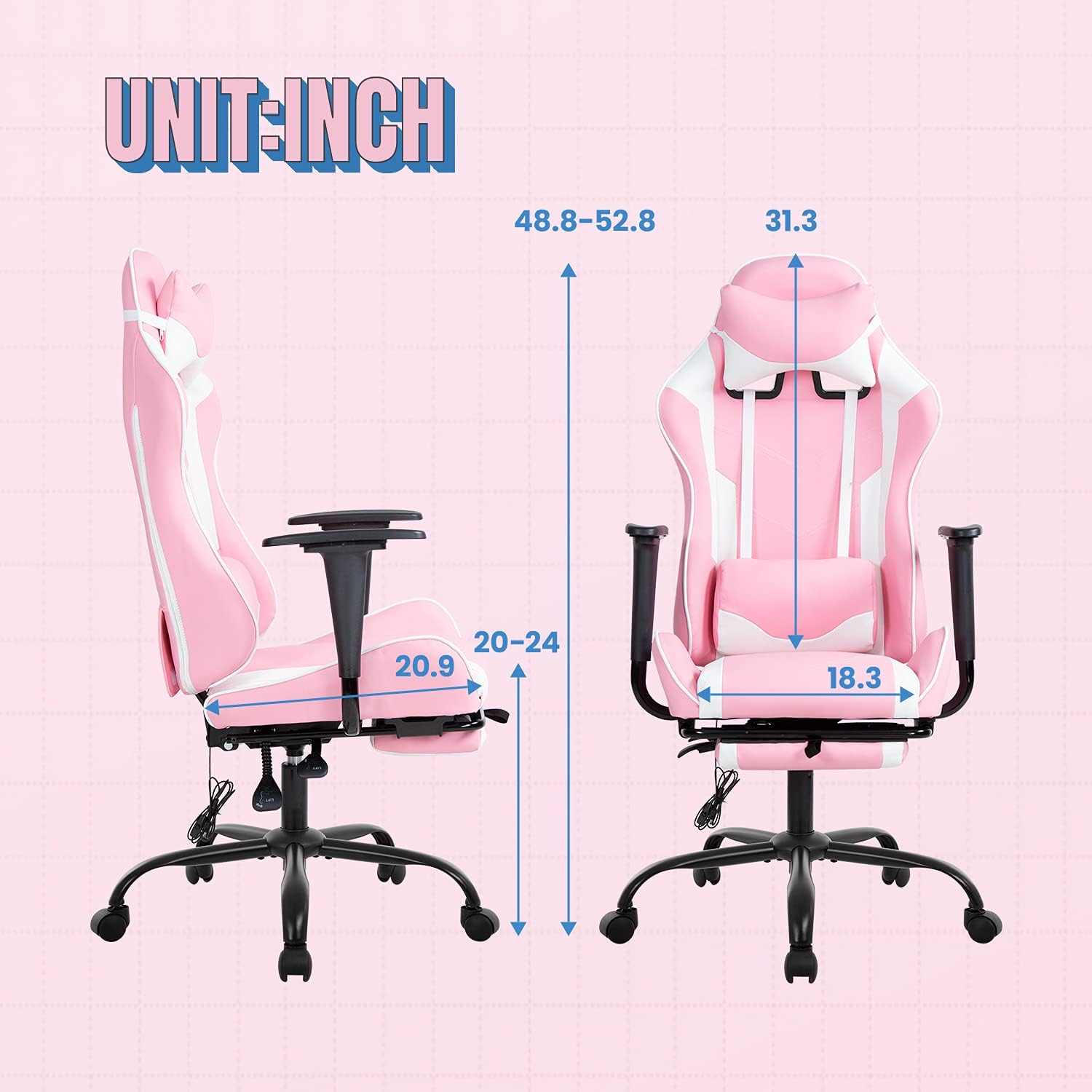 PC Gaming Chair Racing Office Chair Ergonomic Desk Chair Massage PU Leather Recliner Computer Chair with Lumbar Support