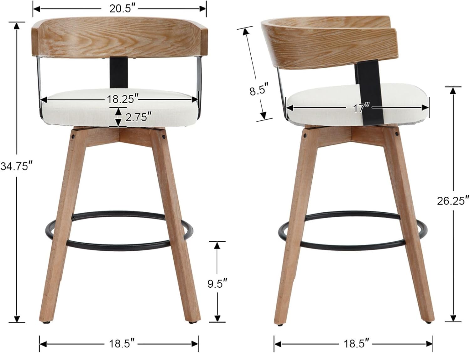 Swivel Bar Stools Set of 2-26" Counter Height Bar Stool with Footrest