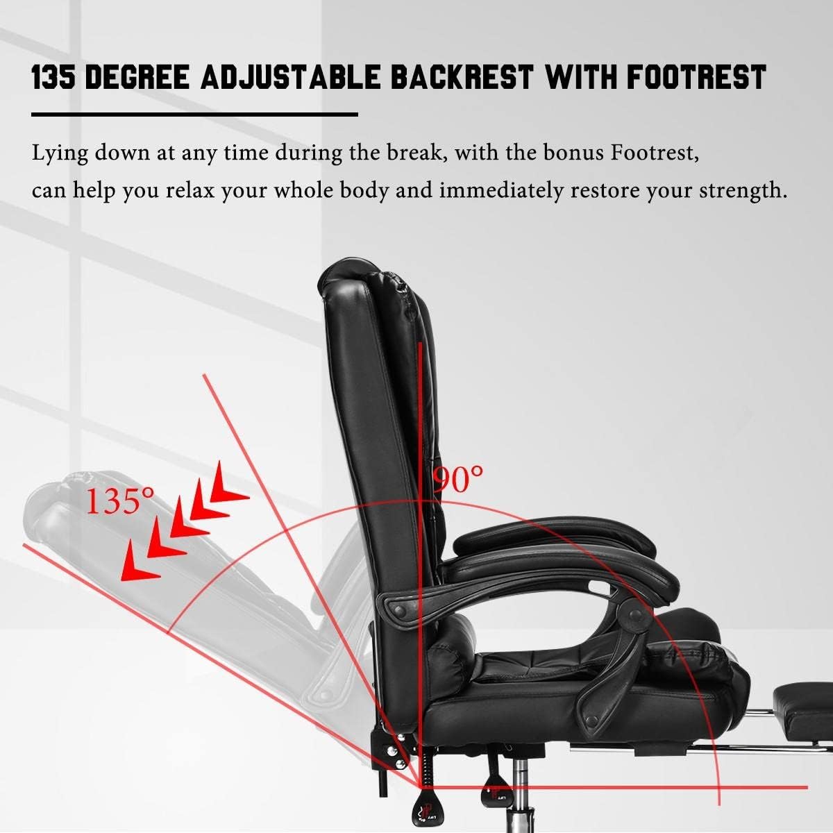 Executive Office Chair, Height Adjustable Pu Leather Office Chair with Padded Armrests and Lumbar Support