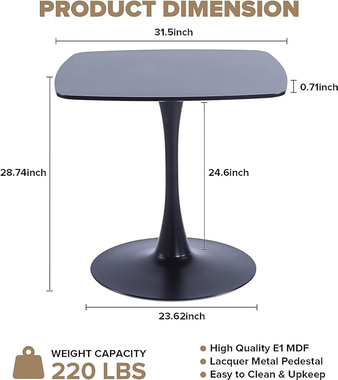31.5'' Square Dining Table Mid-Century Tulip Dining Room Table