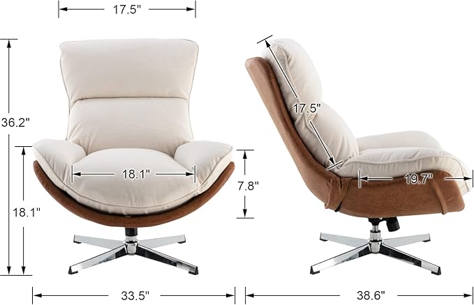 Swivel Accent Chair, Modern Linen Soft Foam Lounge Chair with High Back