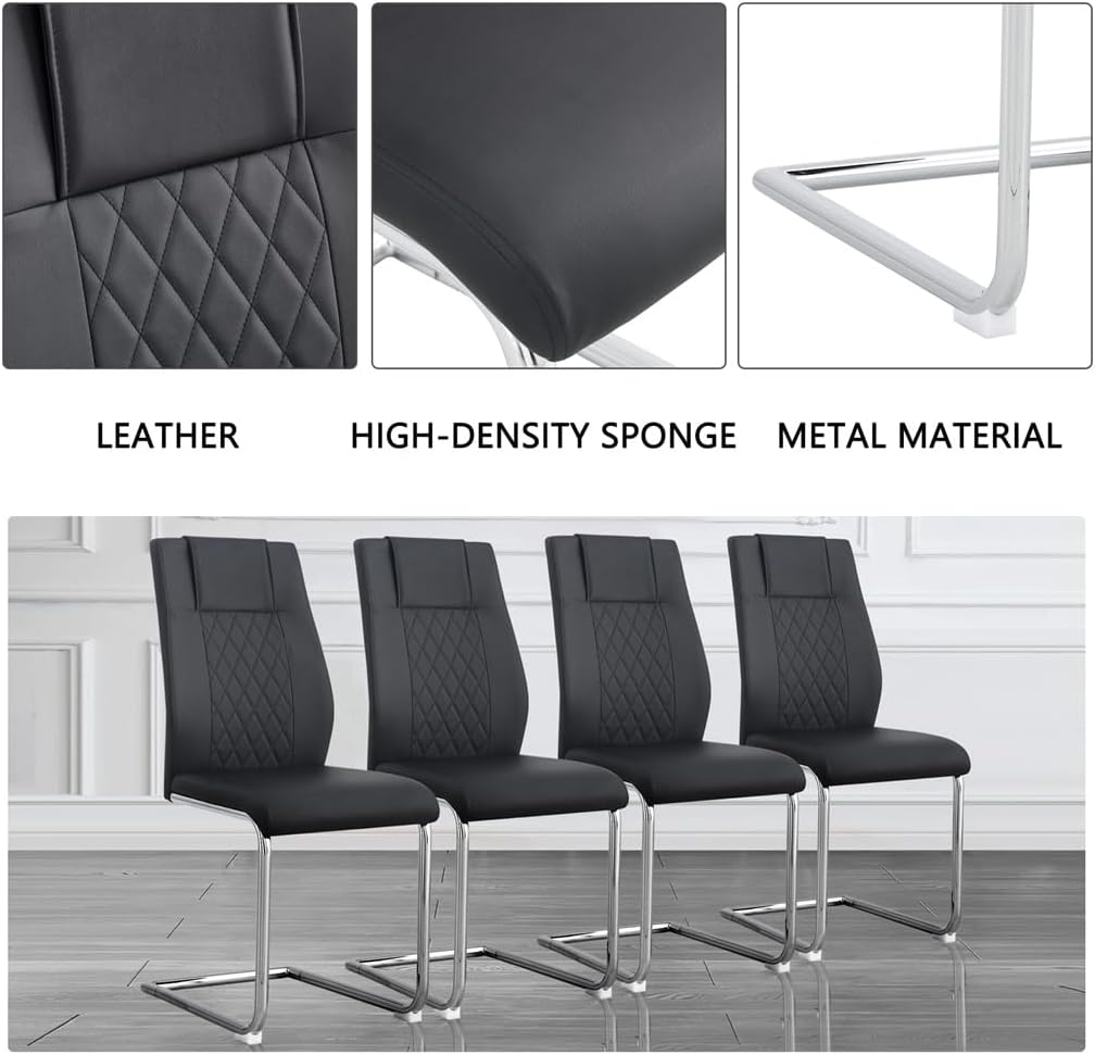 Dining Chairs Set of 4, Upholstered Diamond Grid Pattern Dining Chair