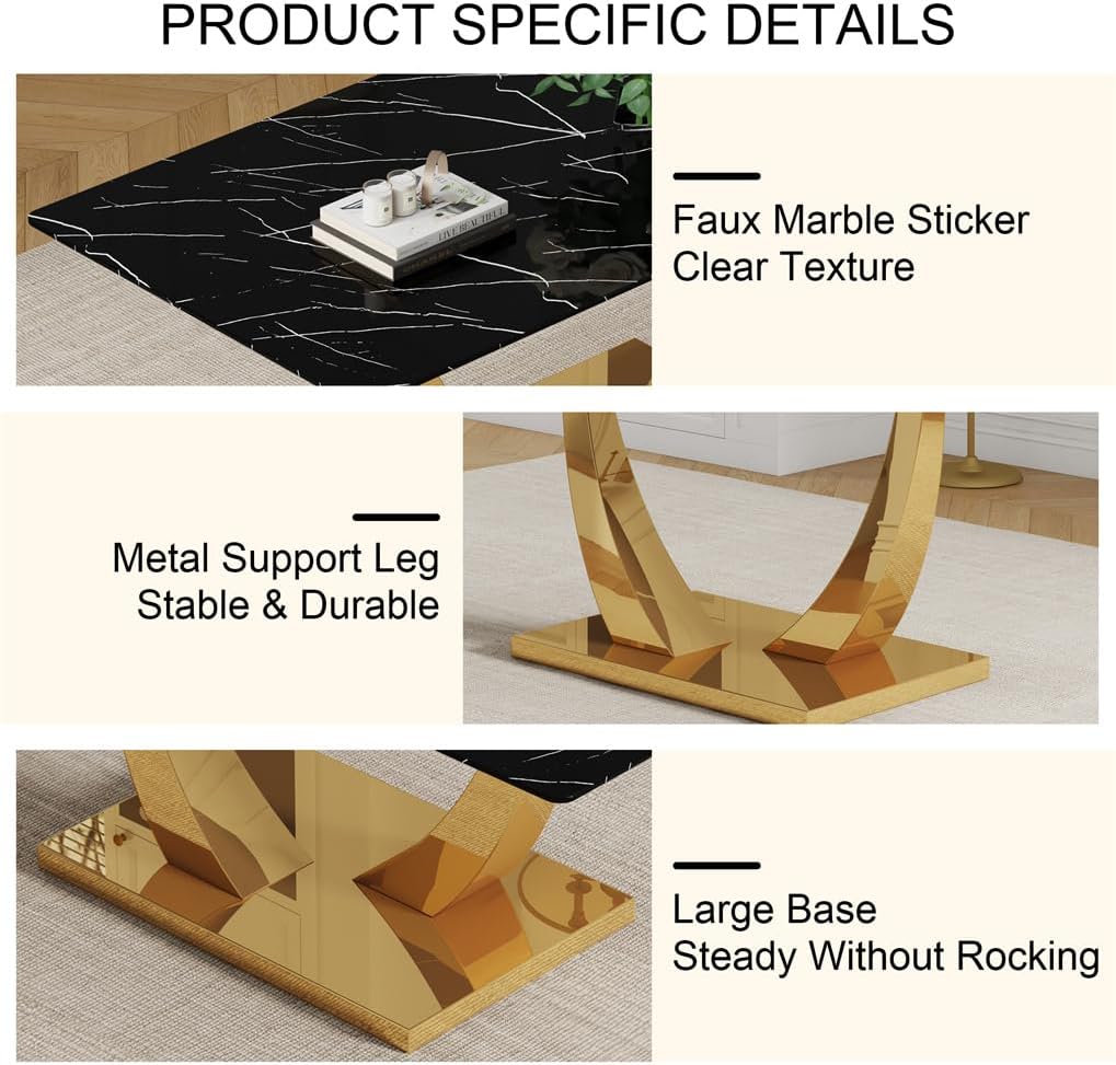 71" Dining Table Set for 8, Modern Faux Marble Dining Room Table Top with Metal U-Shaped Leg and Base