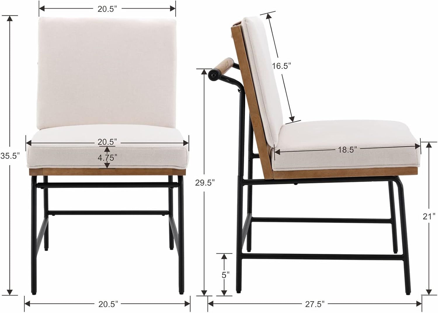 Mid-Century Modern Dining Chairs Set of 4, Linen Upholstered Side Chair