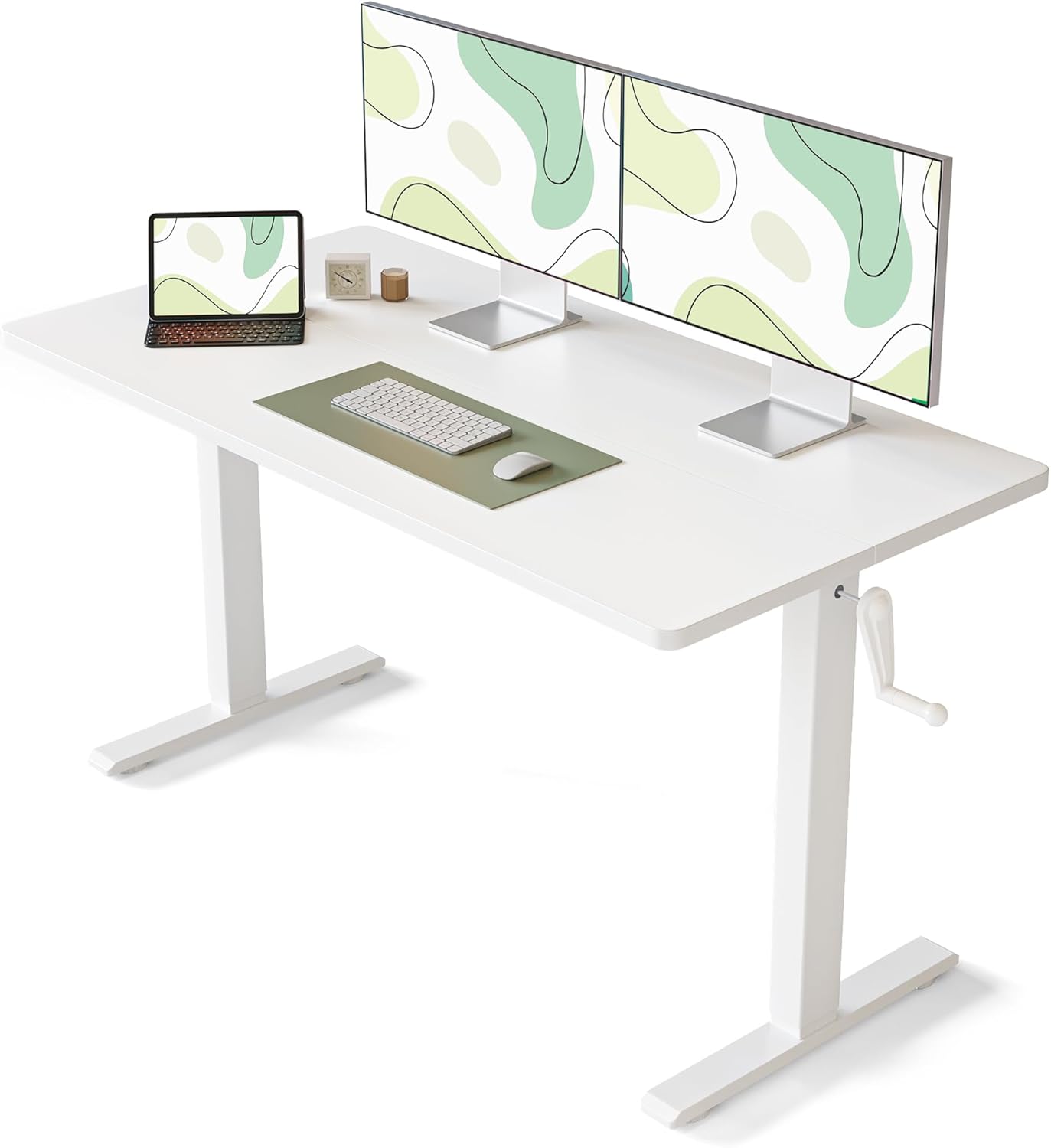 Crank Height Adjustable Desk, 55 Inches Manual Standing Desk, Writing Table with Handle