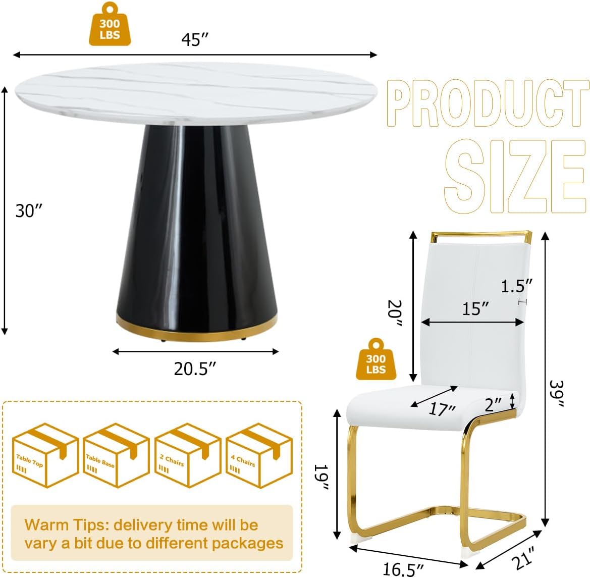 Round Dining Table Set for 6, 45'' Modern Round Wooden Dining Set with Cushioned Chairs