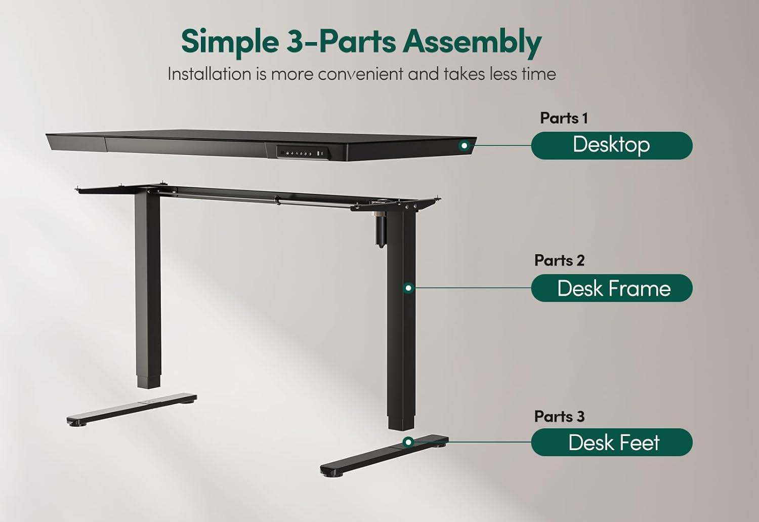 55 × 24 Electric Standing Desk with Drawers, Whole-Piece Glass Adjustable Height Desk