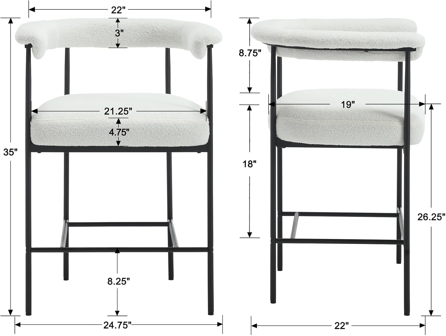 Modern Barrel Bar Stools Set of 2, 26" Counter Height Stools with Arms