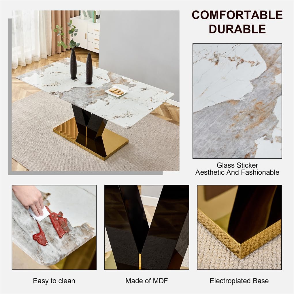 71" Dining Table, Faux Marble Dining Table, Faux Marble Table Top and MDF Base