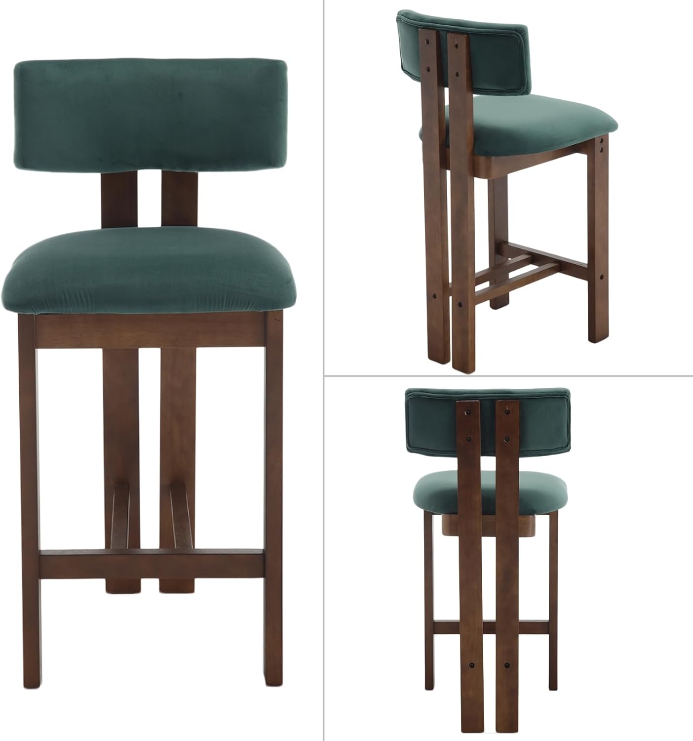 Modern Bar Stools Set of 2, 26'' Counter Height Bar Stools with Back & Solid Wood Legs