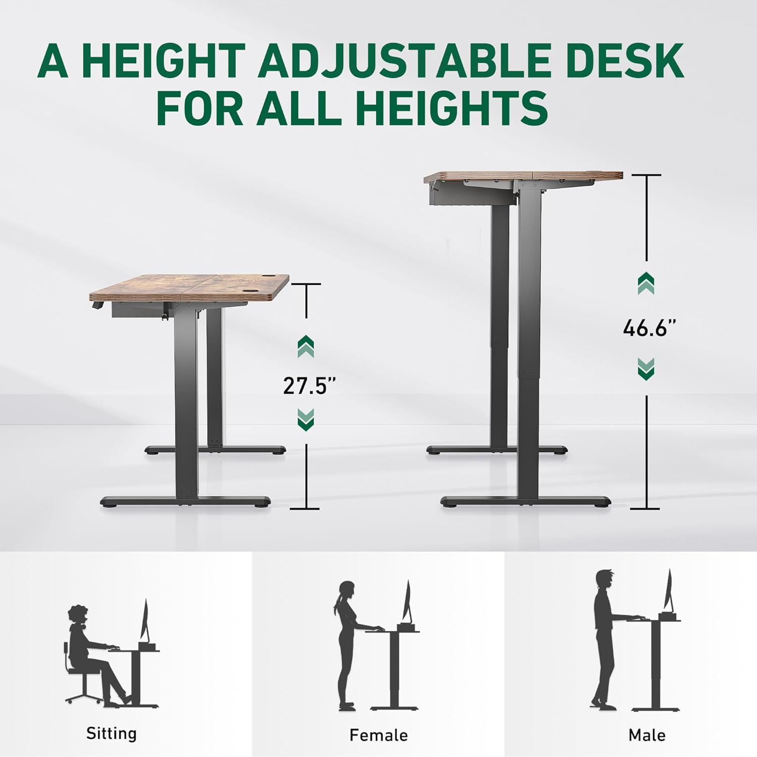 40 x 24 Inches Standing Desk with Drawer, Adjustable Height Electric Stand up Desk with Storage