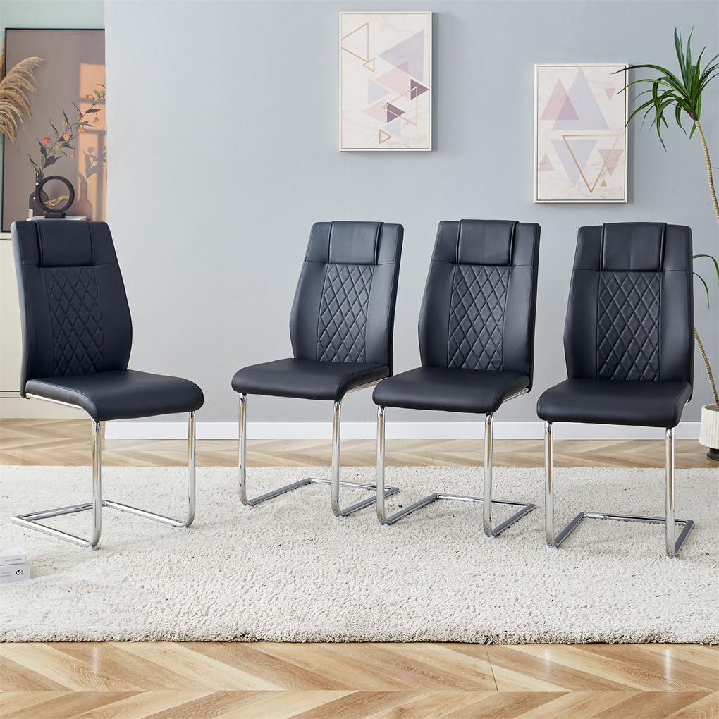 Dining Chairs Set of 4, Upholstered Diamond Grid Pattern Dining Chair