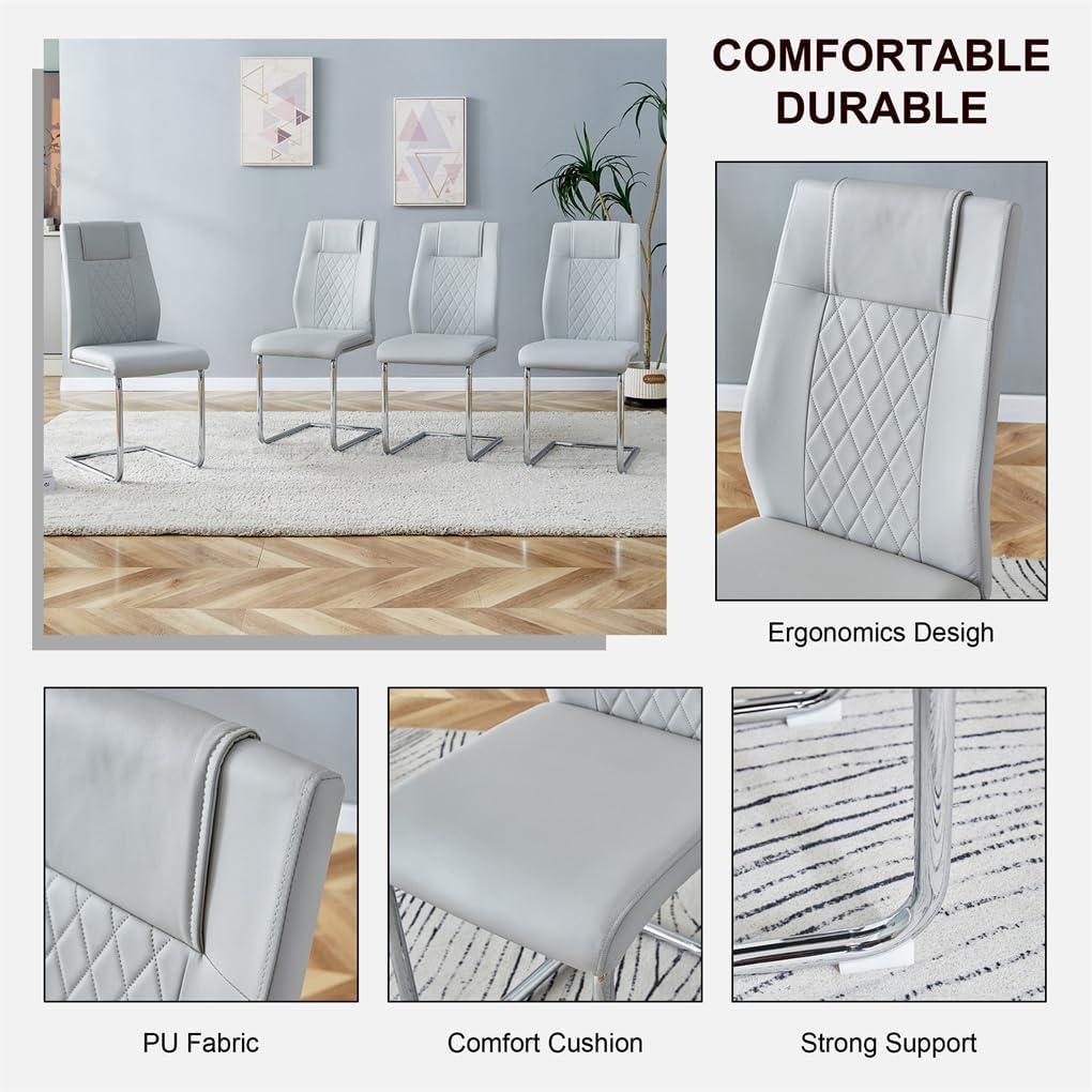 63" White Dining Table Set for 4, Faux Marble Dining Room Table with Stainless Steel Leg and Base