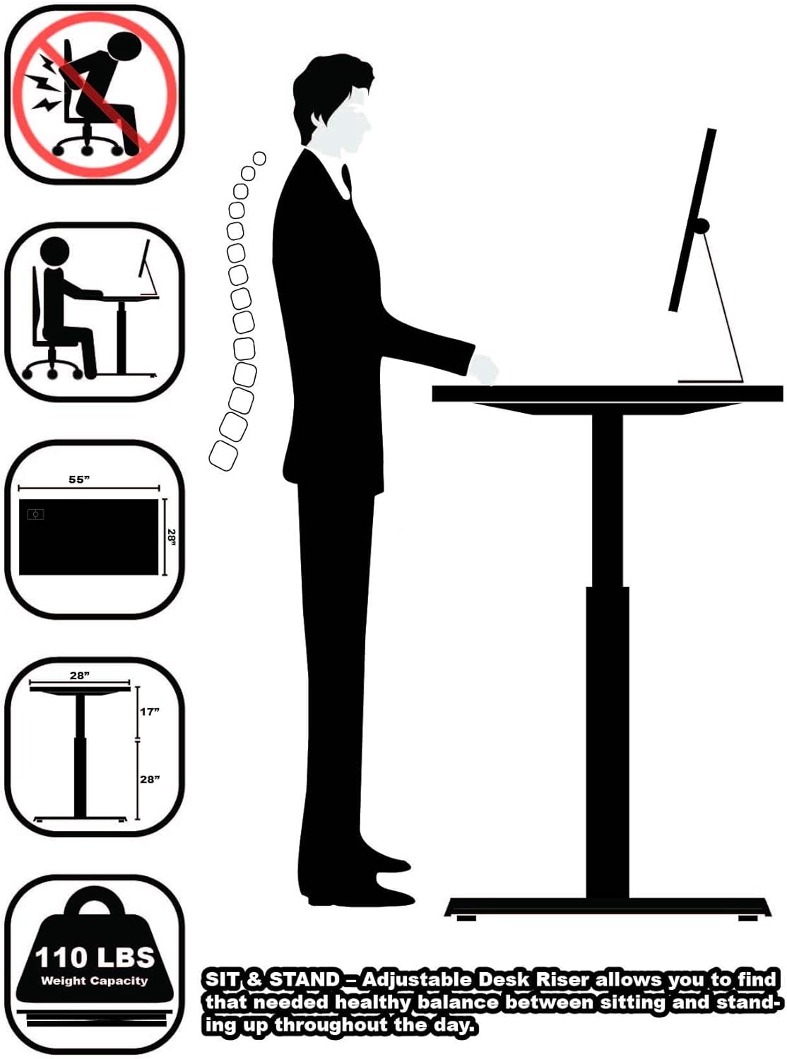 55-Inch Large Electric Height Adjustable Standing Desk, 55 x 28 Inches, Walnut