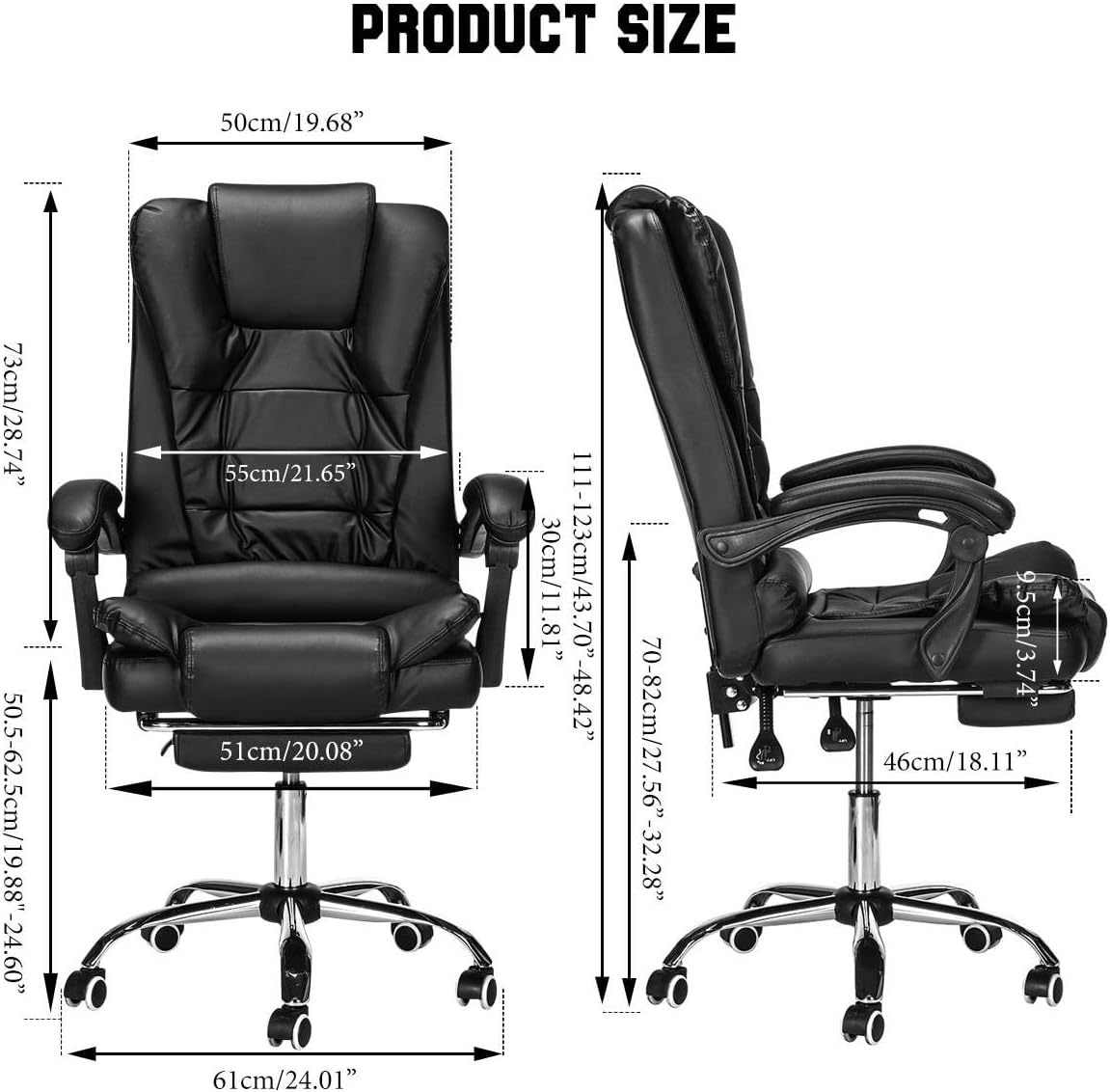 Executive Office Chair, Height Adjustable Pu Leather Office Chair with Padded Armrests and Lumbar Support