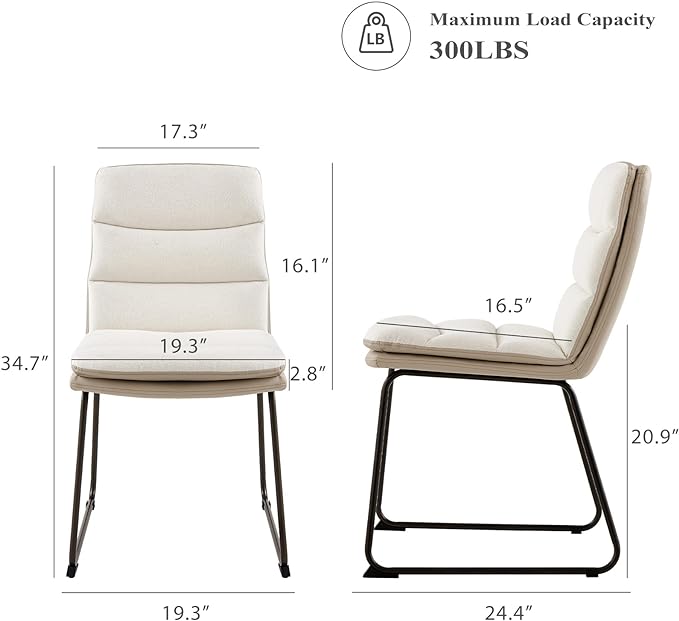 Dining Chairs Set of 2, Upholstered Modern Waffle Fabric Dining Room Chairs