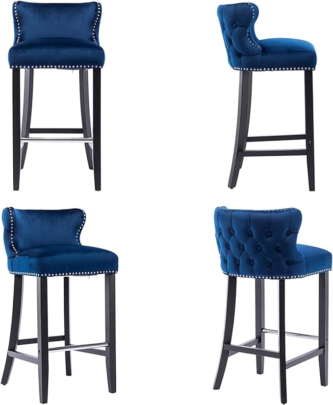 Velvet Wingback Bar Stools Set of 2, Contemporary Leisure 37" Upholstered Button Tufted Counter Height Bar Stool