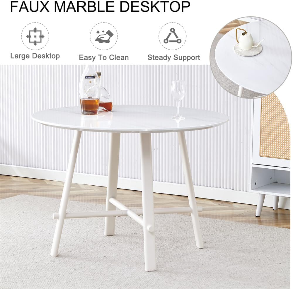 42'' White Round Dining Table, Dining Table for Small Space, Dining Room Table for 4