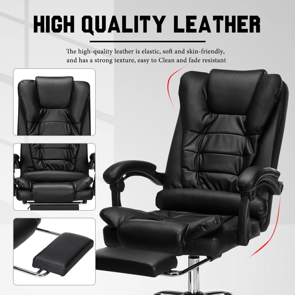 Executive Office Chair, Height Adjustable Pu Leather Office Chair with Padded Armrests and Lumbar Support
