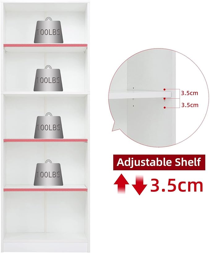 5 Shelf Wood Bookcase Freestanding Display Shelf