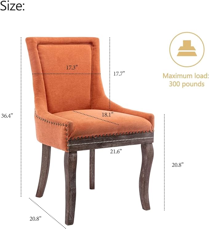 Upholstered Dining Chairs Set of 2, Fabric Side Chairs with Solid Wood Legs