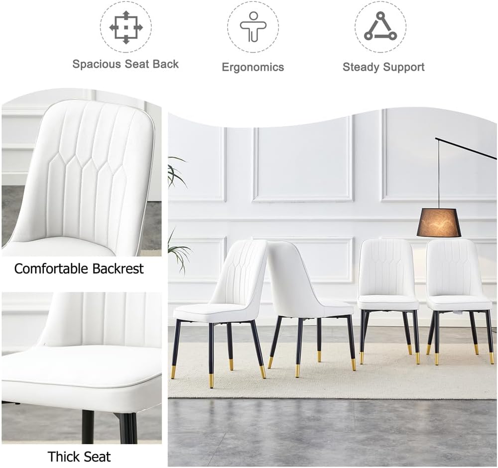 Dining Table Set for 6, 7 Pieces Rectangle Faux Marble Dining Table Set & 6 PU Upholstered Chairs