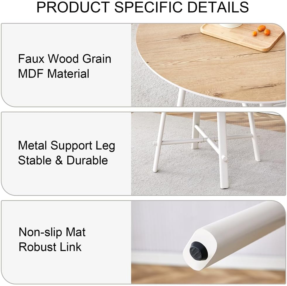 42'' Round Dining Table Set for 4, White Dining Table Set for Small Space