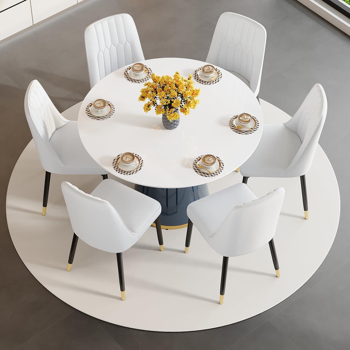 45'' Round Dining Table Set for 6, White Round Dining Table Set for 6