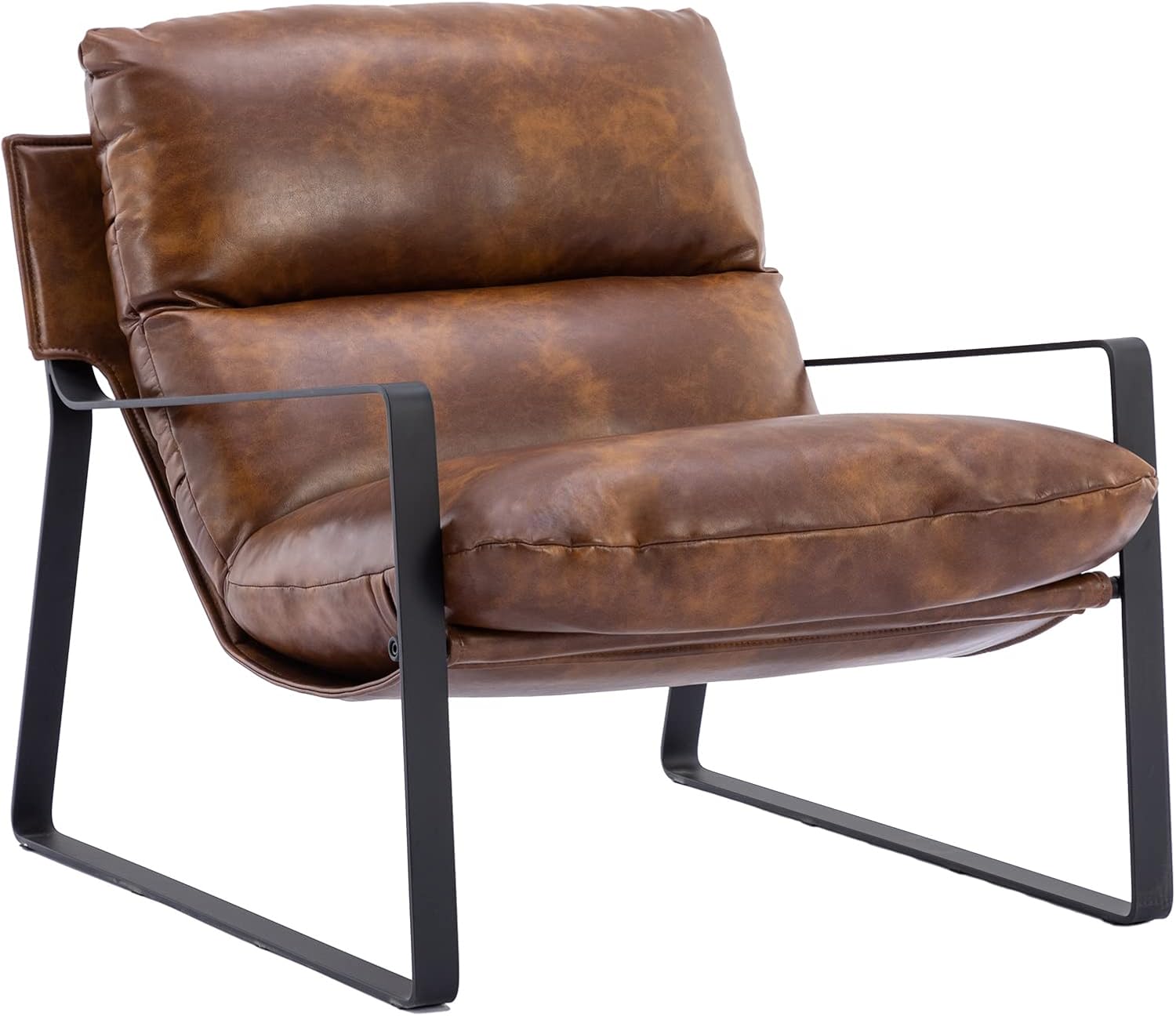 Mid-Century Accent Chair Armchair, Comfy PU Leather Leisure Chair Lazy Chair