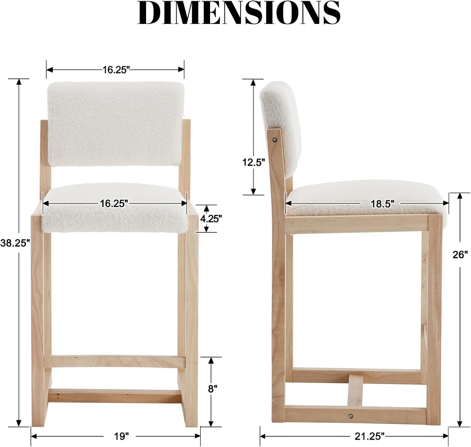 Modern Bar Stools Set of 2, 26" Counter Height Barstools