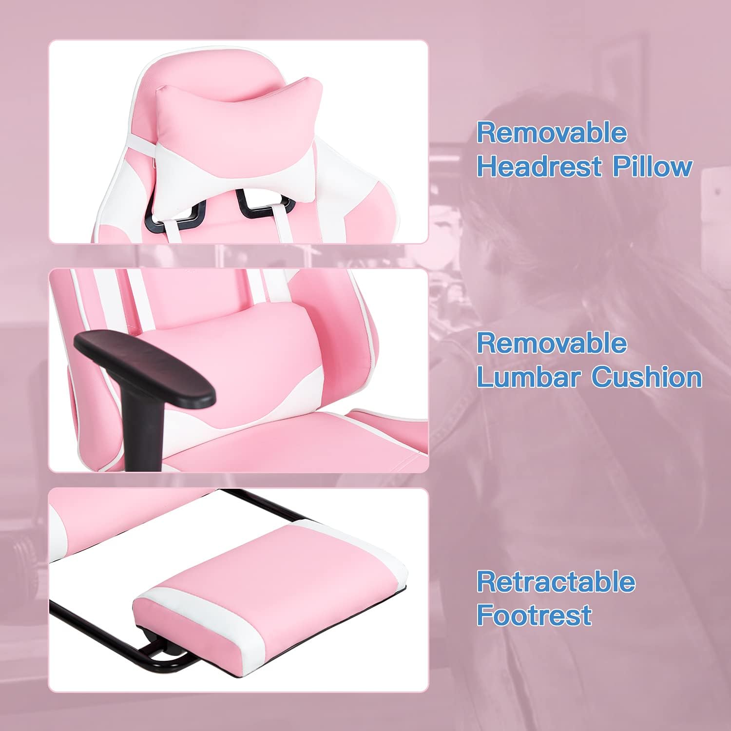 PC Gaming Chair Racing Office Chair Ergonomic Desk Chair Massage PU Leather Recliner Computer Chair with Lumbar Support
