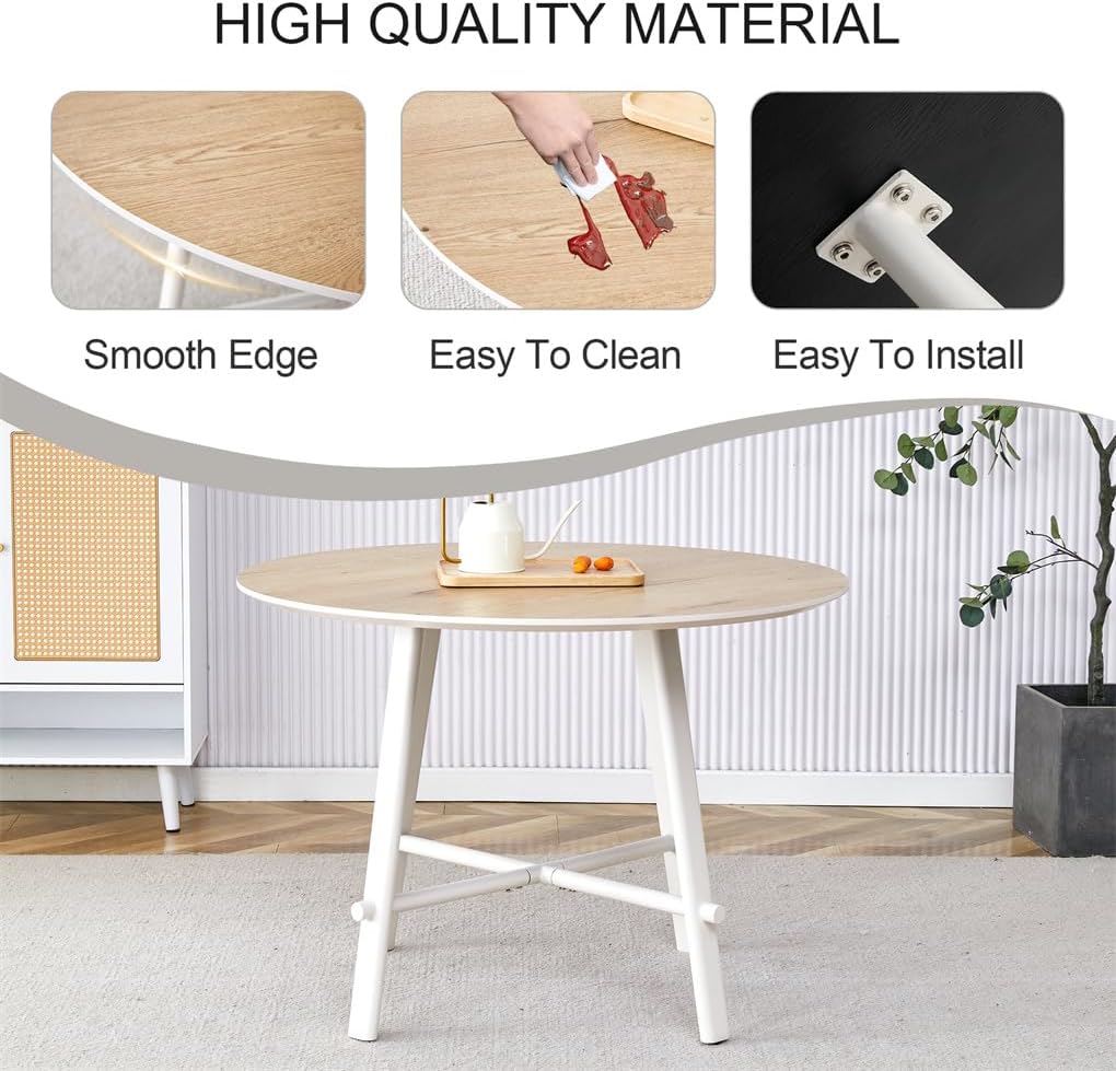 42'' Round Dining Table Set for 4, White Dining Table Set for Small Space