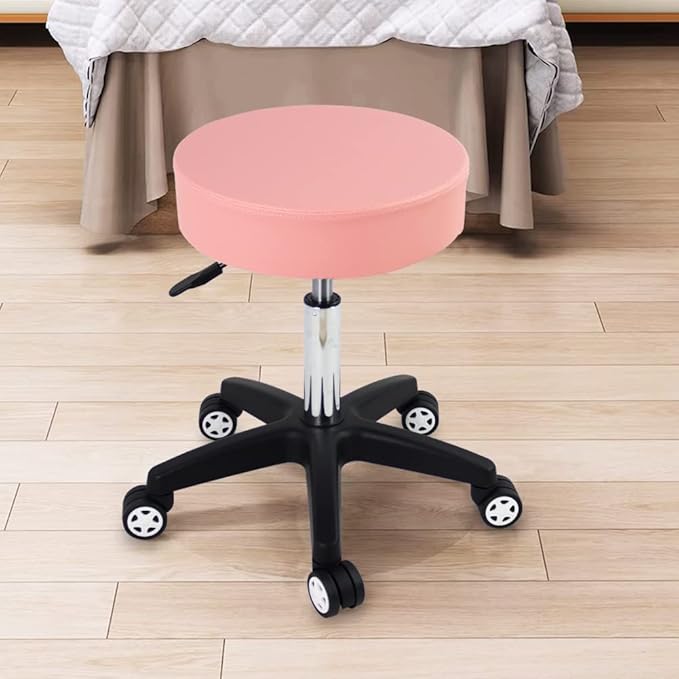 Rolling Stool with Wheels Adjustable Task Chair Swivel Salon Stool Office Desk Stool Round Shop Stool Pink