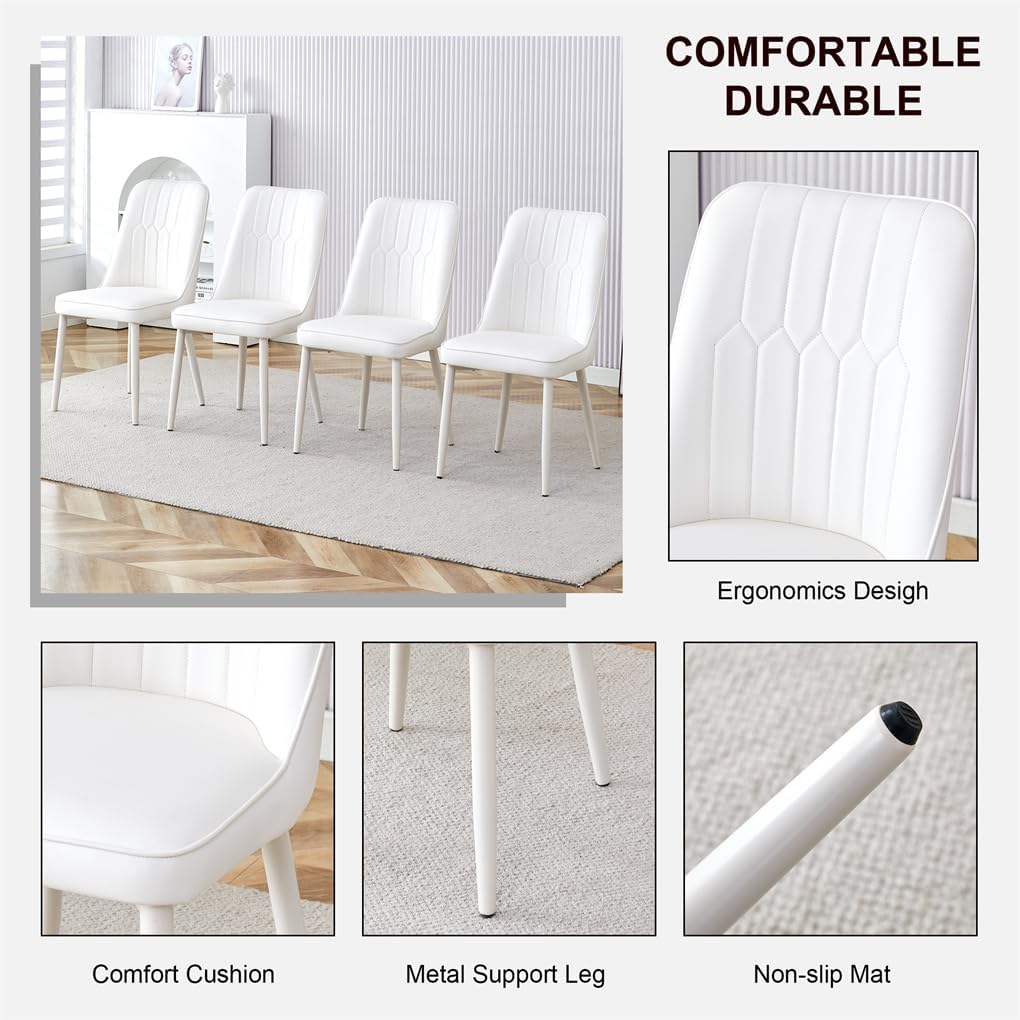 42'' Round Dining Table Set for 4, White Dining Table Set for Small Space