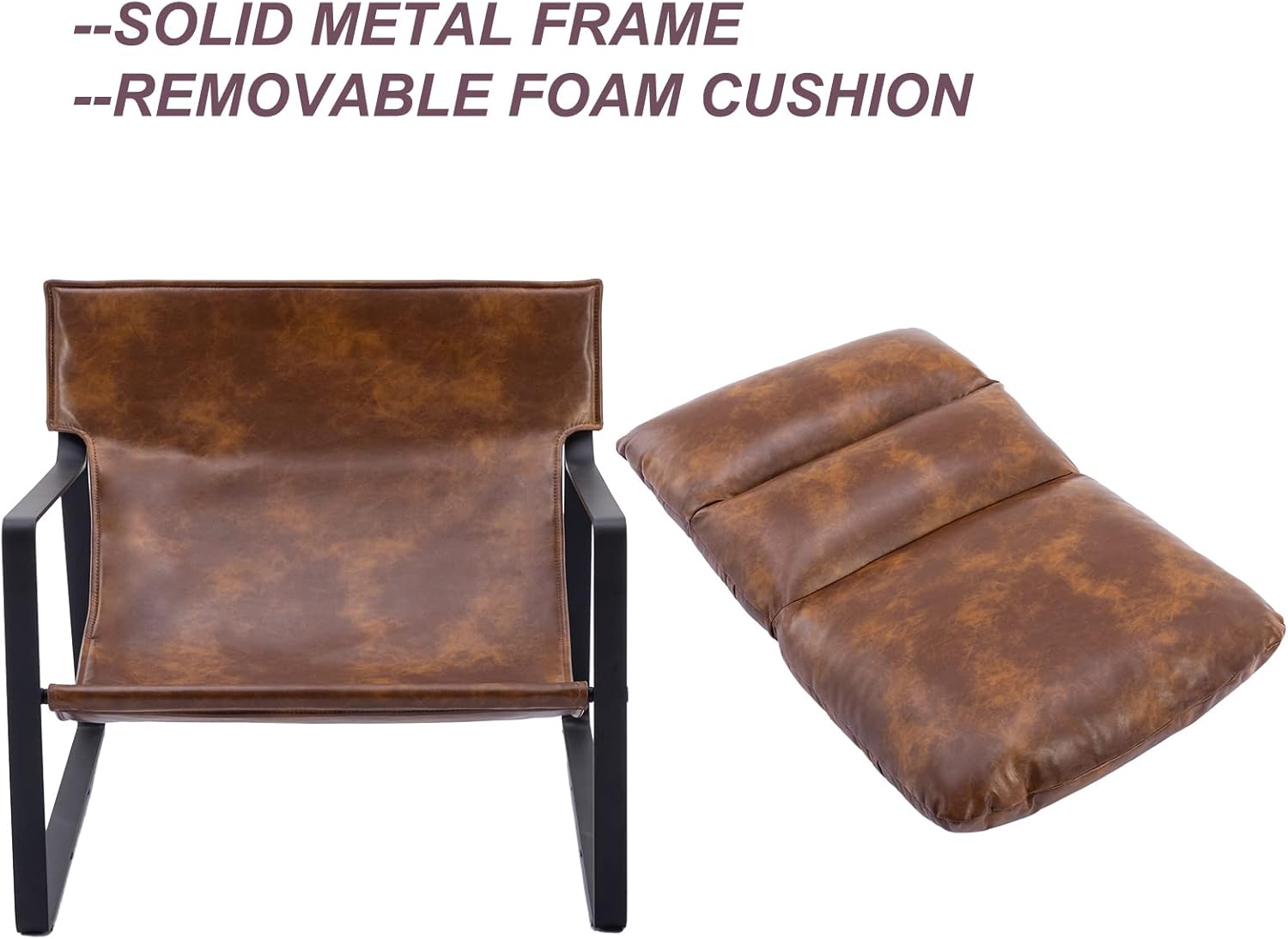 Mid-Century Accent Chair Armchair, Comfy PU Leather Leisure Chair Lazy Chair