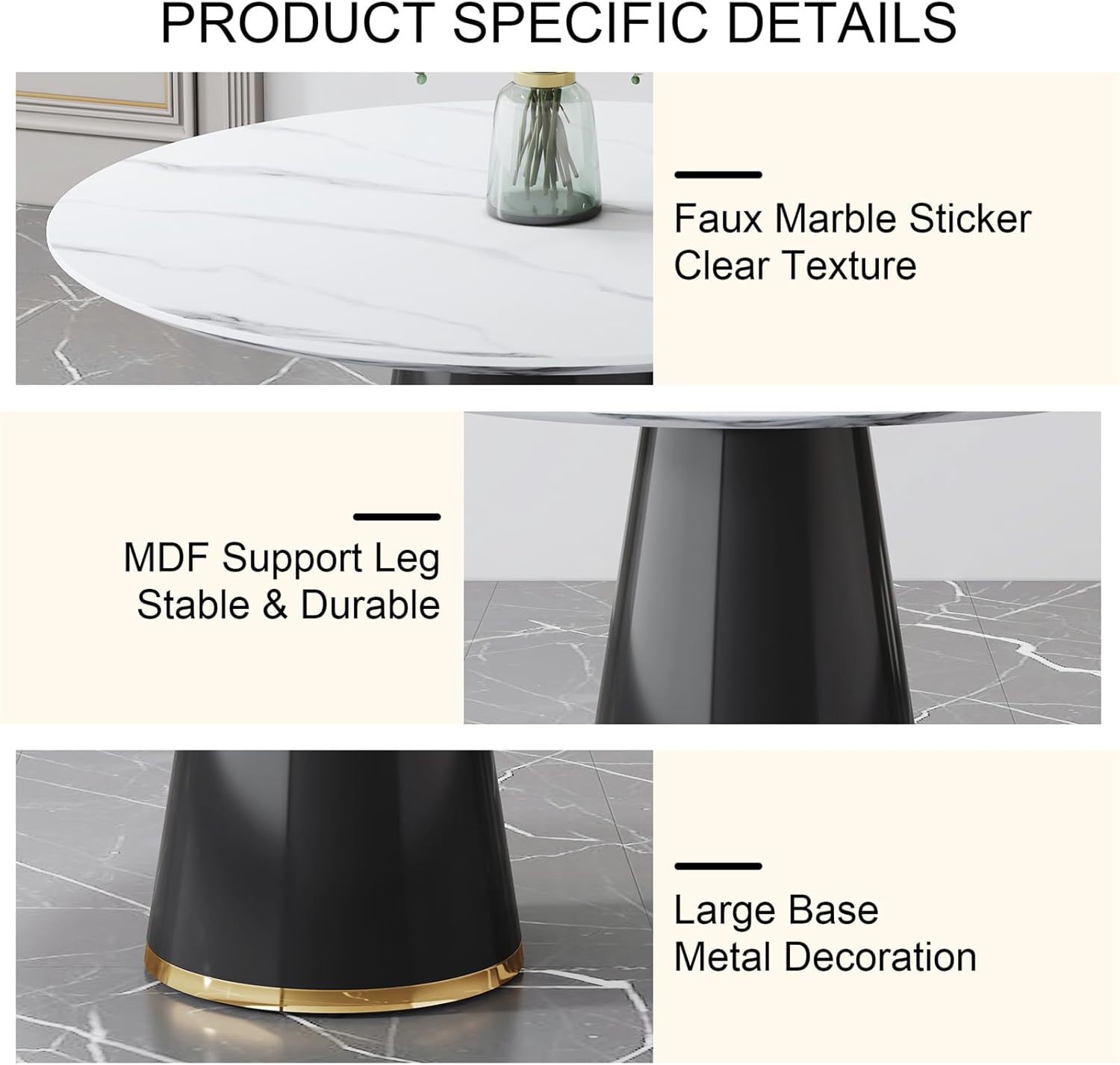 45" Round Dining Table, White Dining Table, Breakfast Nook Table