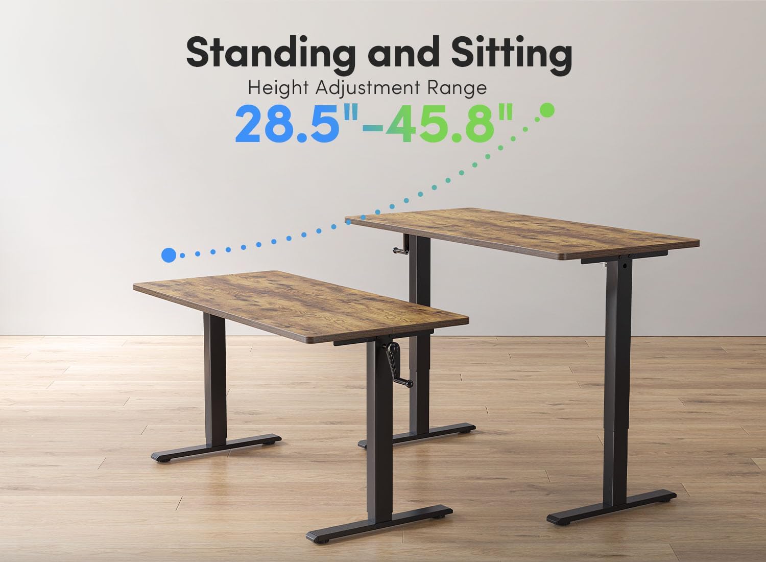 Crank Height Adjustable Desk, 48 Inches Manual Standing Desk