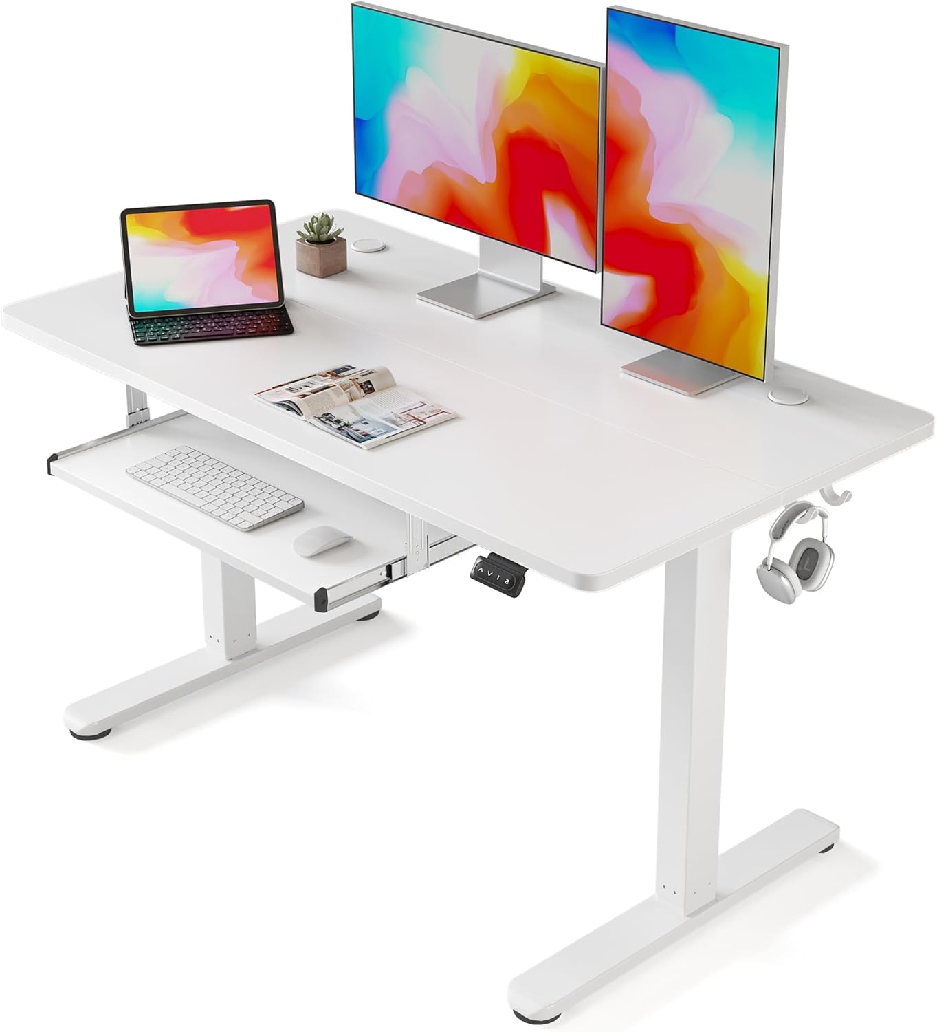 Standing Desk with Keyboard Tray, 48 × 24 Inches Electric Height Adjustable Desk
