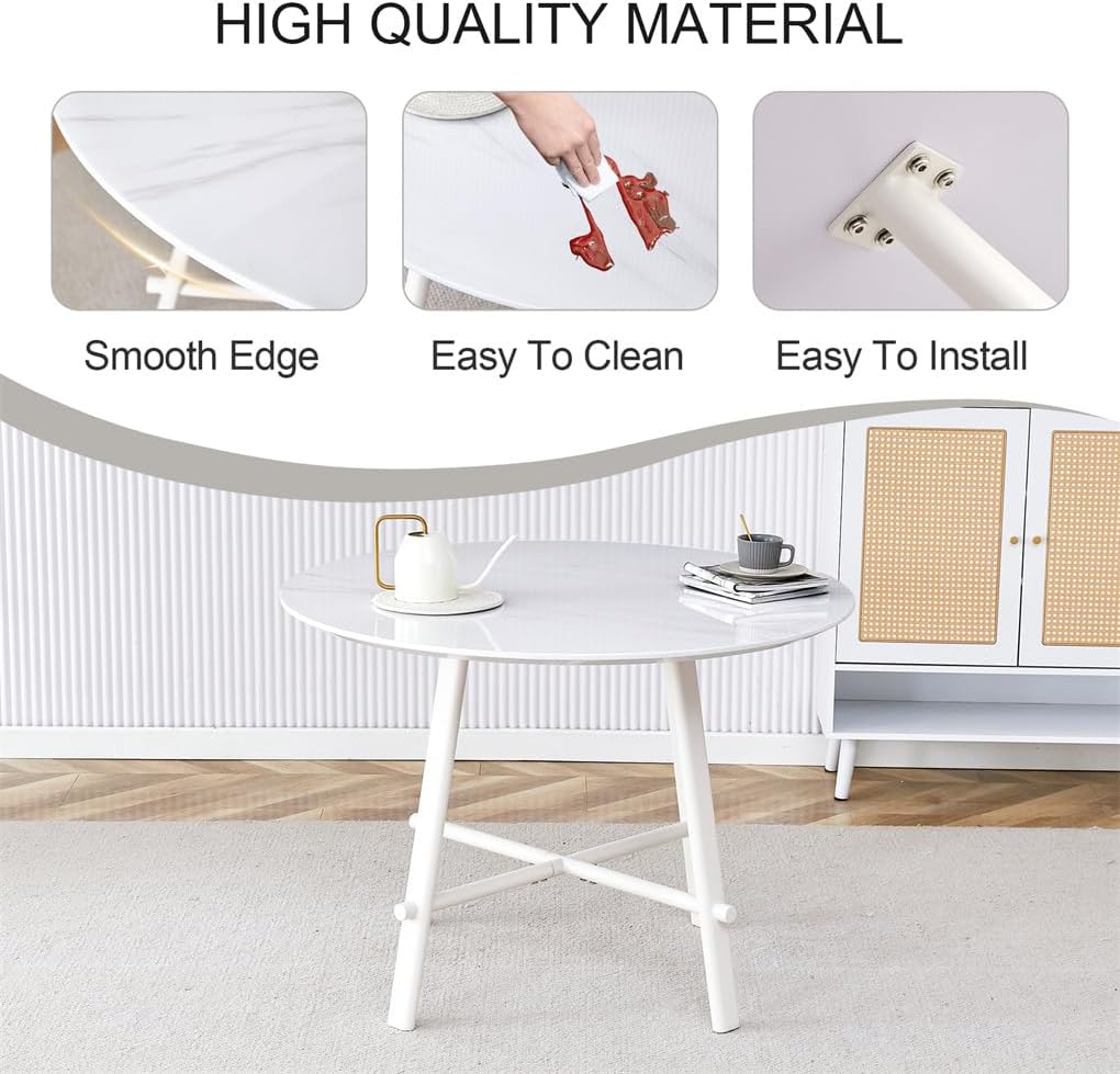 42'' White Round Dining Table, Dining Table for Small Space, Dining Room Table for 4