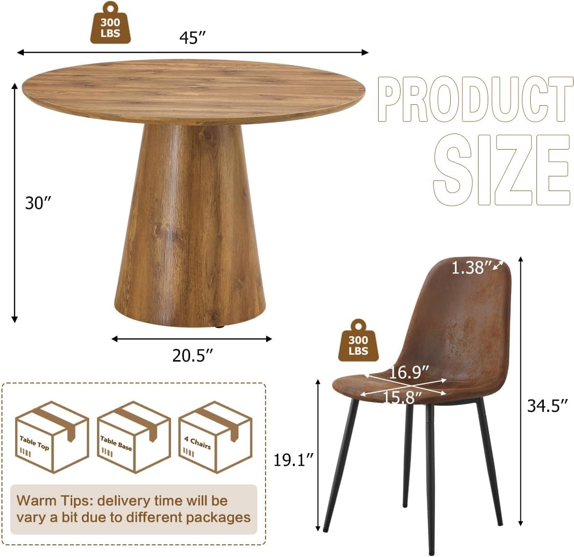 Round Dining Table Set for 4, Modern Kitchen Table Small 45 Inch Dinner Table