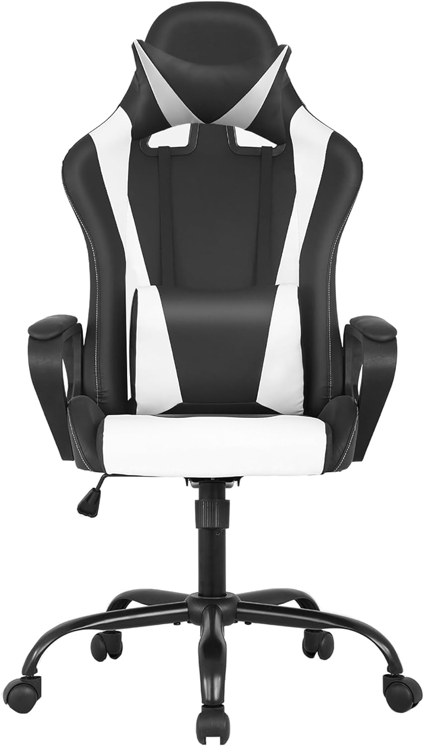 Faux Leather Seat Reclining Ergonomic Gaming Chair with Adjustable Arms