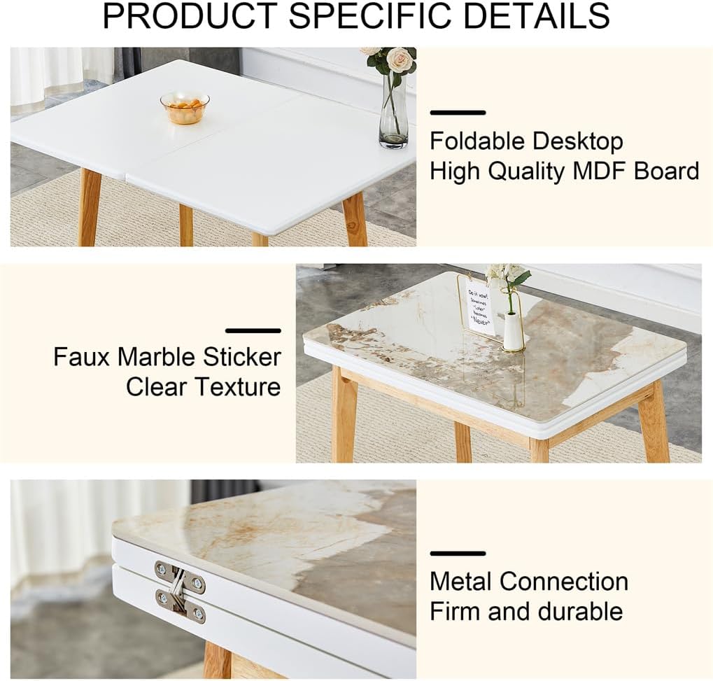 Folding Dining Table Set for 4, Sintered Stone Dinner Table for Space Saving