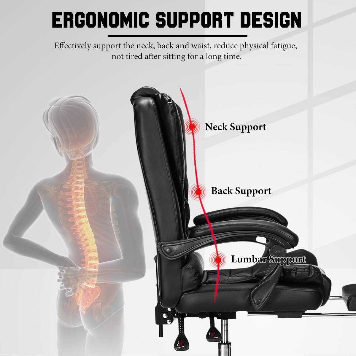 Executive Office Chair, Height Adjustable Pu Leather Office Chair with Padded Armrests and Lumbar Support